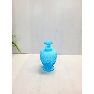 Vintage Fenton Perfume Bottle & Stopper Opalescent Blue Hobnail